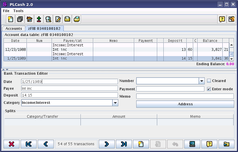 PLCash account display